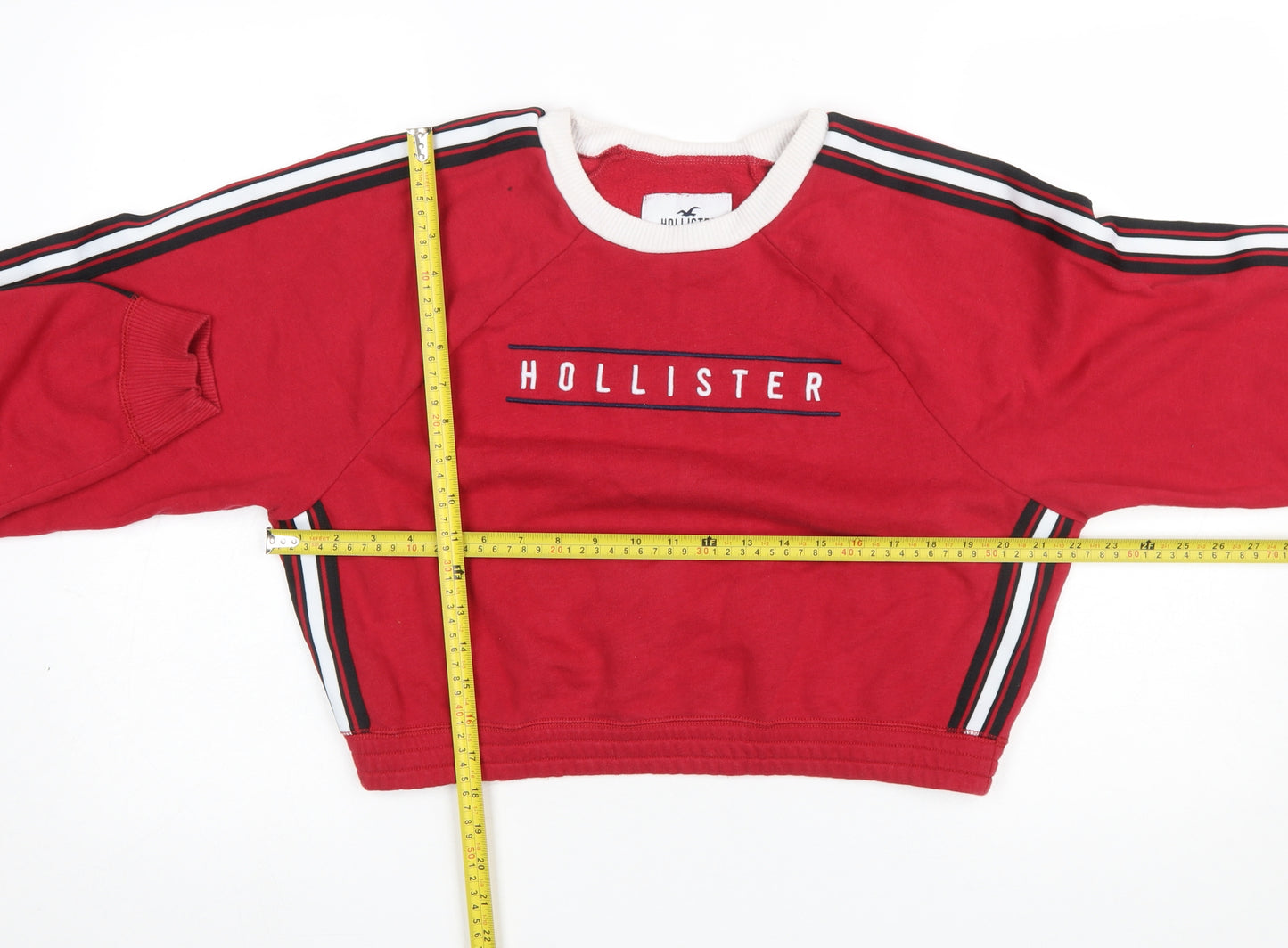 Hollister Women Red Crew Neck Cropped Sweatshirt Small