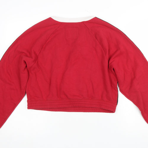 Hollister Women Red Crew Neck Cropped Sweatshirt Small