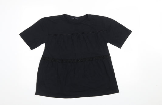 Marks and Spencer Womens Black Cotton Lace Trim T-Shirt Size 10