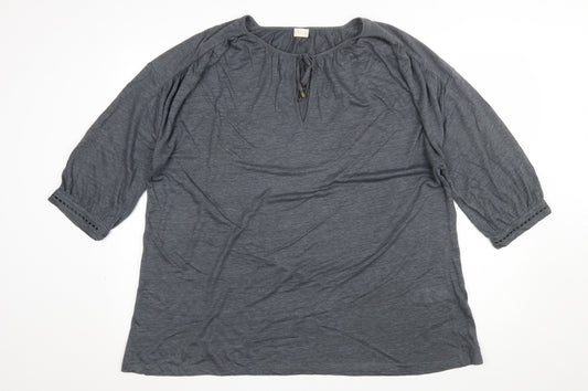 Poetry Women's Grey Linen Tunic Blouse UK 16 3/4 Sleeve