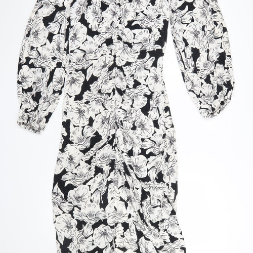River Island Women’s Black Floral Ruched Midi Dress Size 8