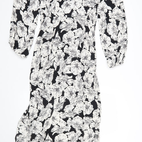 River Island Women’s Black Floral Ruched Midi Dress Size 8