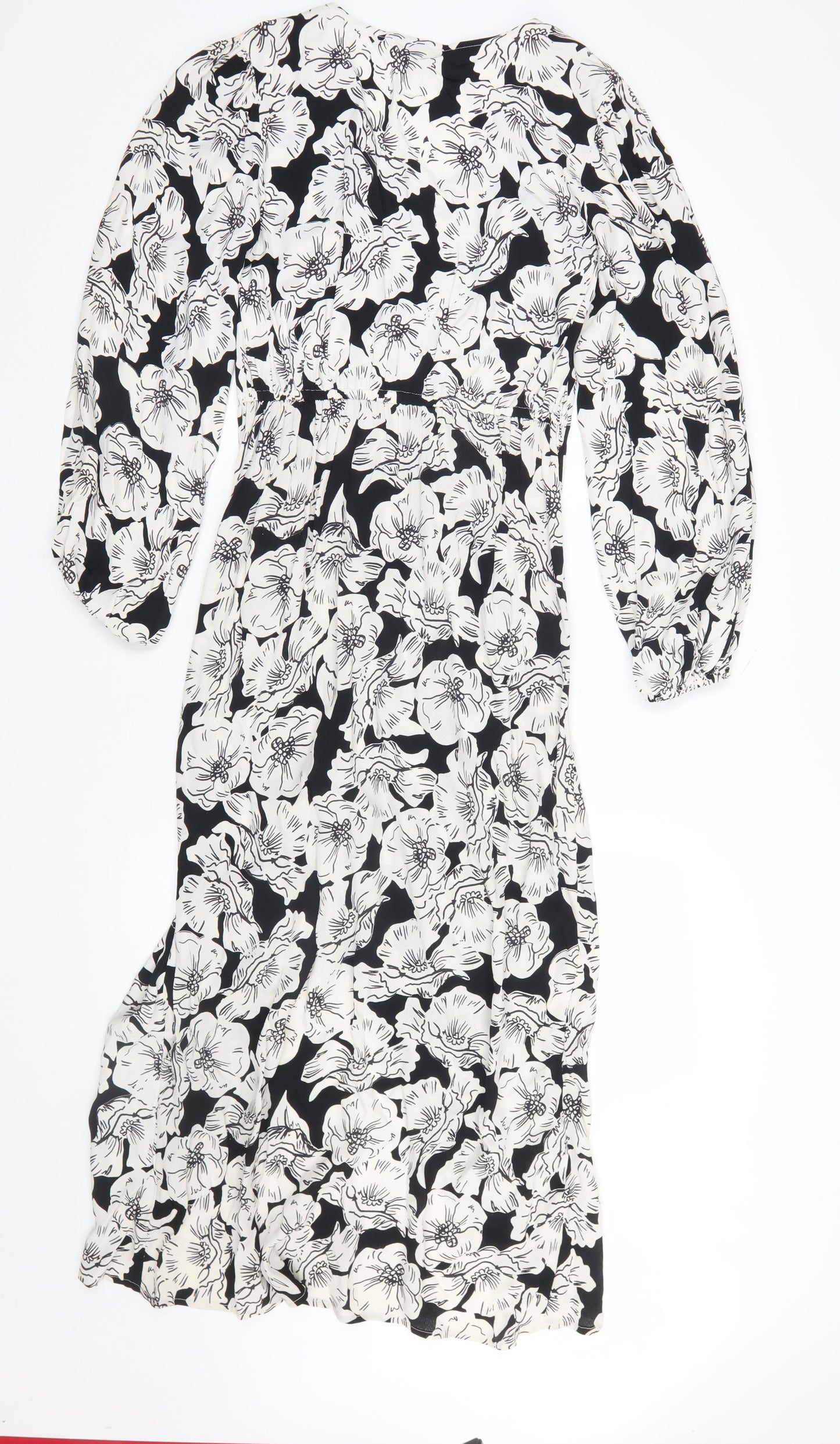 River Island Women’s Black Floral Ruched Midi Dress Size 8