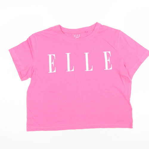 ELLE Girls Pink 14-15 Years Cotton Crew Neck Logo T-Shirt