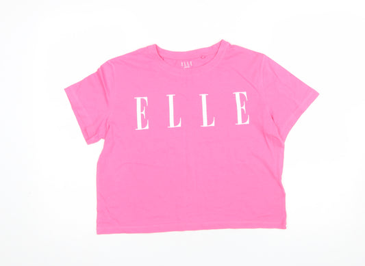 ELLE Girls Pink 14-15 Years Cotton Crew Neck Logo T-Shirt