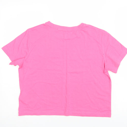 ELLE Girls Pink 14-15 Years Cotton Crew Neck Logo T-Shirt