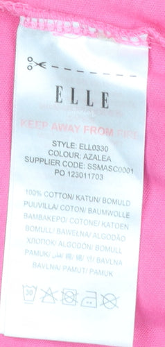 ELLE Girls Pink 14-15 Years Cotton Crew Neck Logo T-Shirt