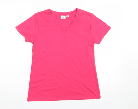 LA Gear Women’s Pink V-Neck Short Sleeve Basic T-Shirt Size 10