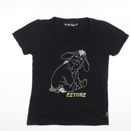 Disneyland Paris Girls Black Eeyore T-Shirt L 100% Cotton Graphic Tee
