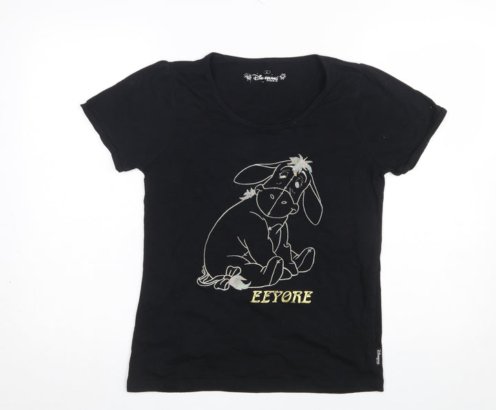 Disneyland Paris Girls Black Eeyore T-Shirt L 100% Cotton Graphic Tee