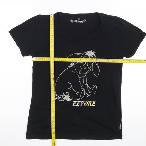 Disneyland Paris Girls Black Eeyore T-Shirt L 100% Cotton Graphic Tee