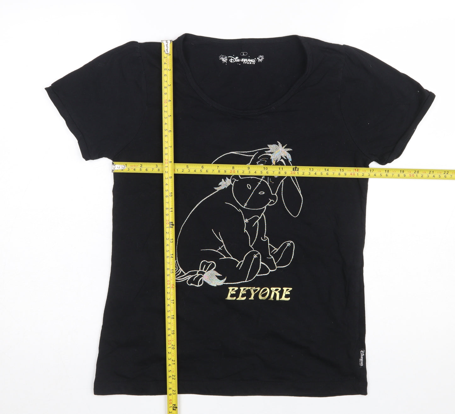 Disneyland Paris Girls Black Eeyore T-Shirt L 100% Cotton Graphic Tee