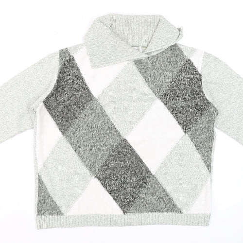Gelco Women's Grey Argyle Collared Knit Jumper Size 14