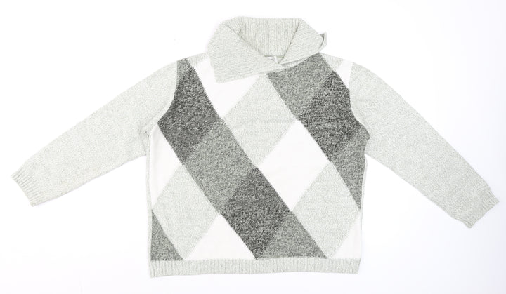 Gelco Women's Grey Argyle Collared Knit Jumper Size 14
