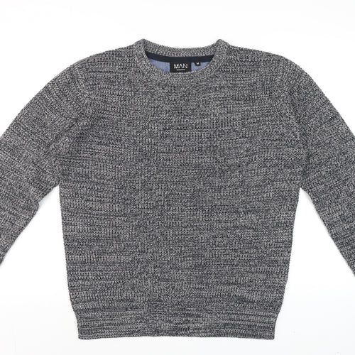 BoohooMAN Men's Grey Acrylic Knit Crew Neck Jumper Size M