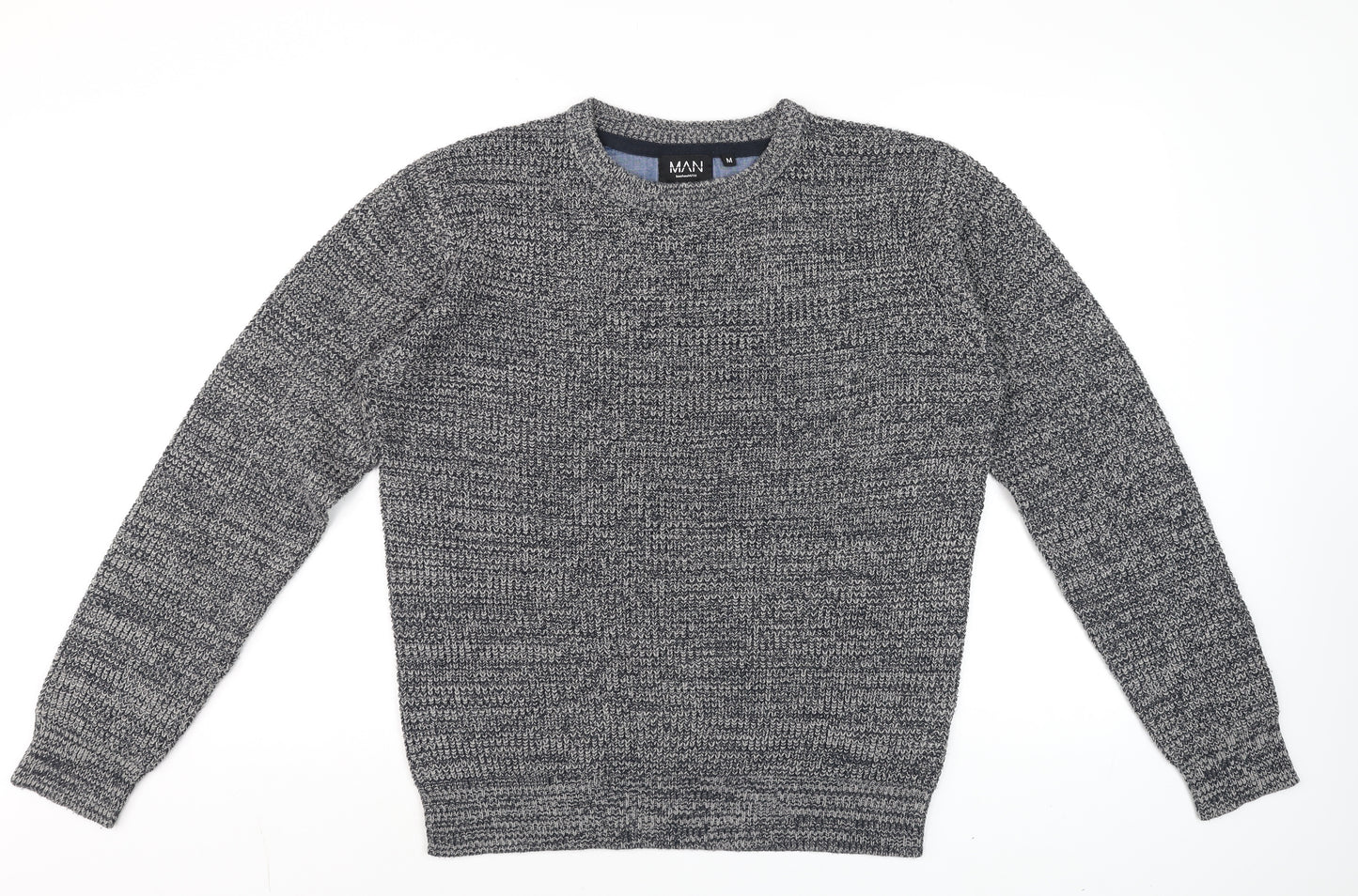BoohooMAN Men's Grey Acrylic Knit Crew Neck Jumper Size M