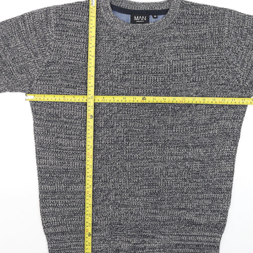 BoohooMAN Men's Grey Acrylic Knit Crew Neck Jumper Size M