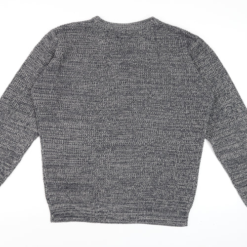 BoohooMAN Men's Grey Acrylic Knit Crew Neck Jumper Size M