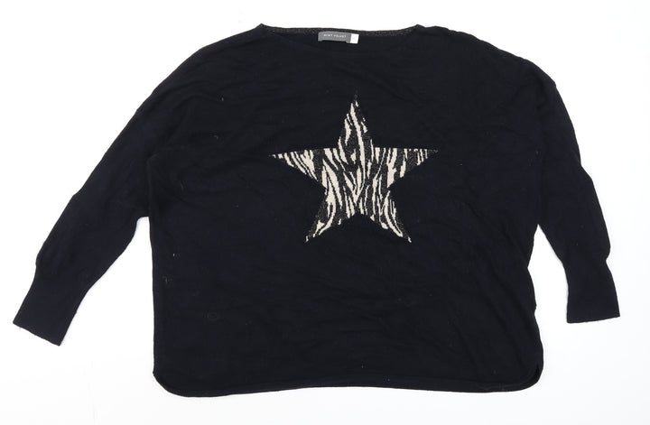 Mint Velvet Womens Black XS Relaxed Star Knit Long Sleeve Top