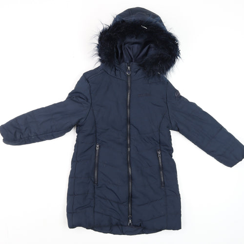 Regatta Boys Blue Hooded Puffer Coat 5-6 Years Long Winter Jacket