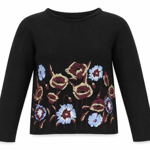 Zara Women’s Black Embroidered Floral Long Sleeve Cotton T-Shirt Size S