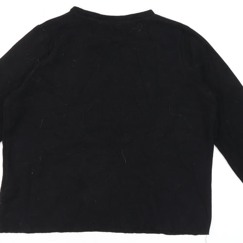 Zara Women’s Black Embroidered Floral Long Sleeve Cotton T-Shirt Size S