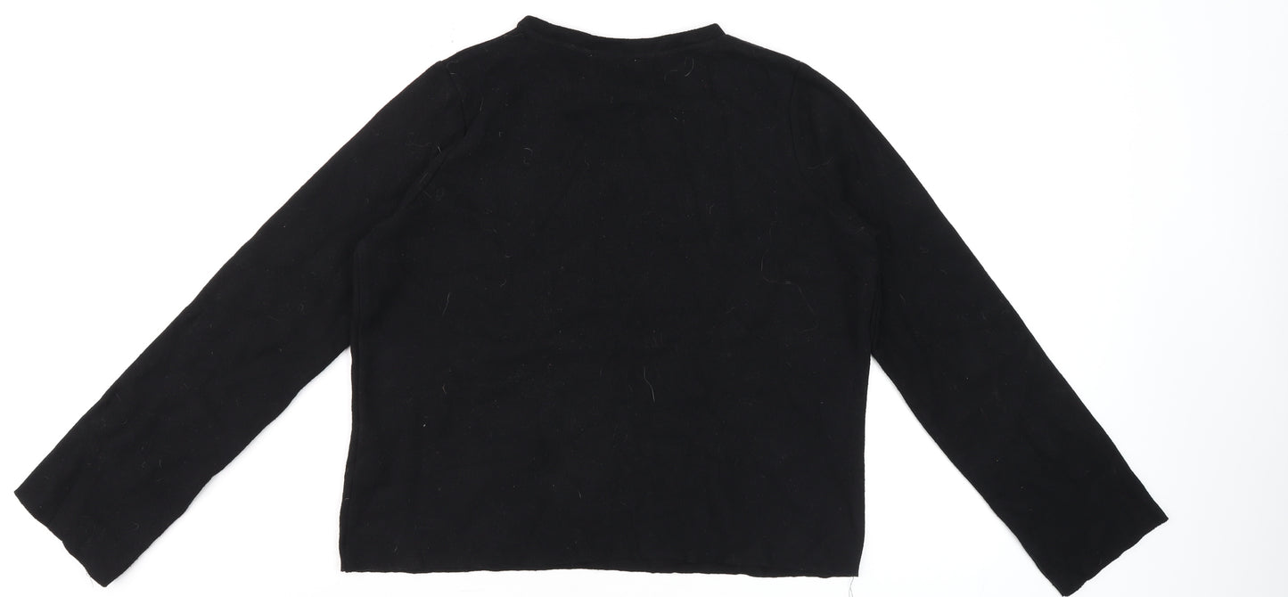 Zara Women’s Black Embroidered Floral Long Sleeve Cotton T-Shirt Size S