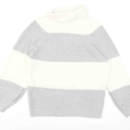 AX Paris Women’s Grey & White Chunky Roll Neck Striped Jumper S