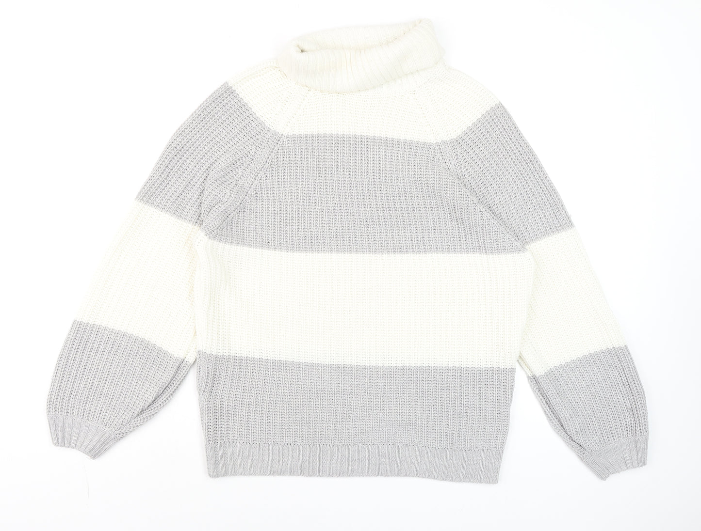 AX Paris Women’s Grey & White Chunky Roll Neck Striped Jumper S