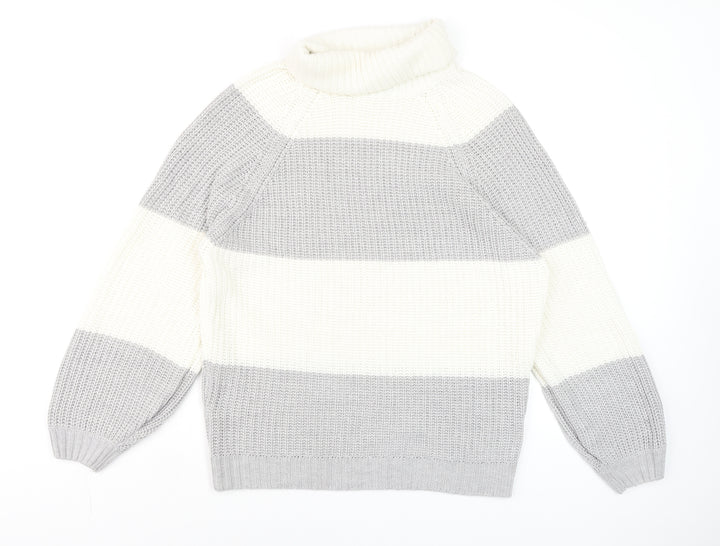 AX Paris Women’s Grey & White Chunky Roll Neck Striped Jumper S