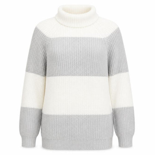 AX Paris Women’s Grey & White Chunky Roll Neck Striped Jumper S