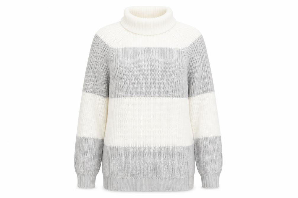 AX Paris Women’s Grey & White Chunky Roll Neck Striped Jumper S