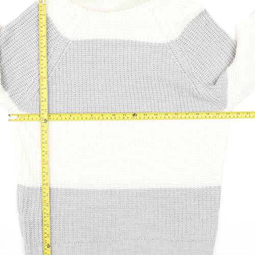 AX Paris Women’s Grey & White Chunky Roll Neck Striped Jumper S
