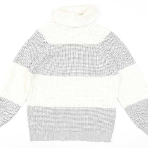 AX Paris Women’s Grey & White Chunky Roll Neck Striped Jumper S