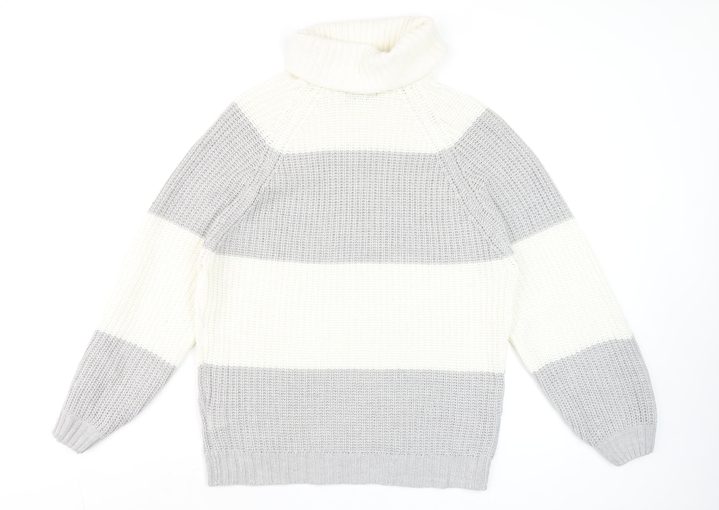 AX Paris Women’s Grey & White Chunky Roll Neck Striped Jumper S