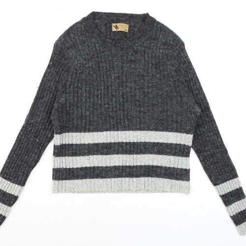 Katsumi Women's Grey Striped Knit Acrylic Pullover Jumper S