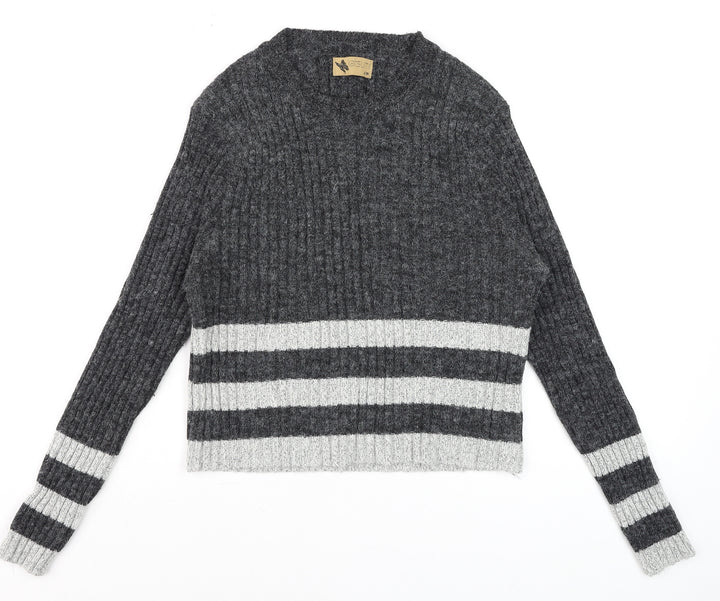 Katsumi Women's Grey Striped Knit Acrylic Pullover Jumper S