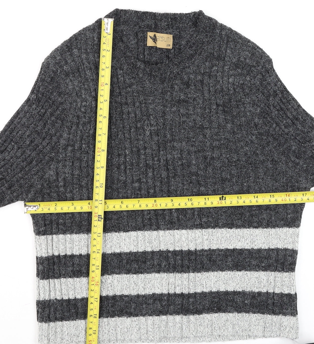 Katsumi Women's Grey Striped Knit Acrylic Pullover Jumper S