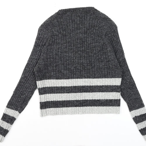 Katsumi Women's Grey Striped Knit Acrylic Pullover Jumper S