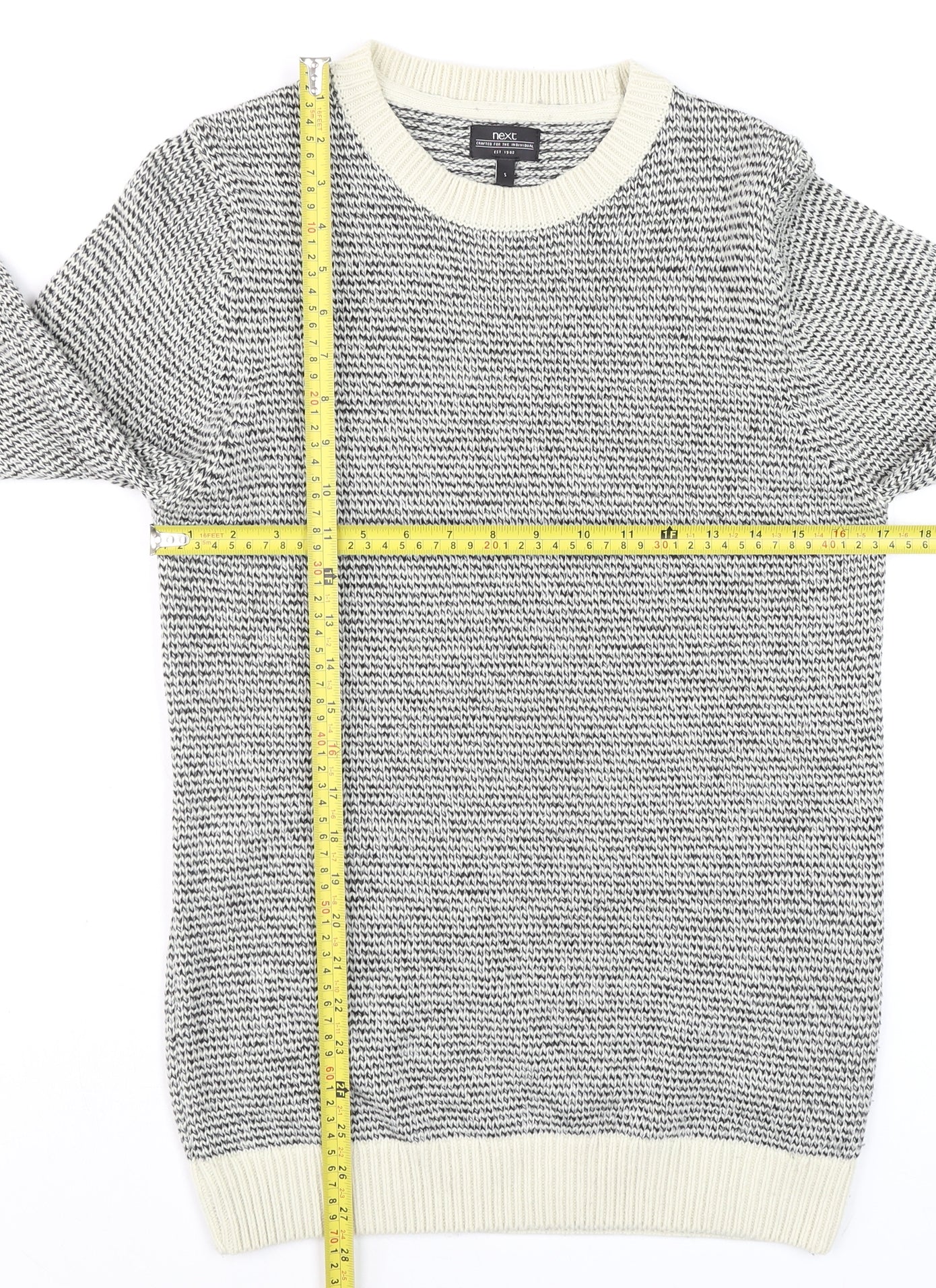 Next Men's Grey Chunky Knit Crew Neck Wool Blend Jumper Size S