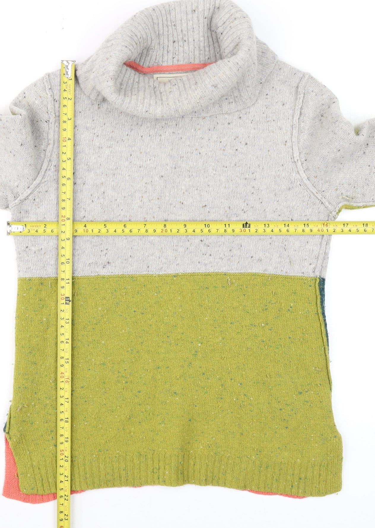 White Stuff Women's Multicoloured Roll Neck Wool Blend Jumper Size 8