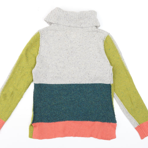 White Stuff Women's Multicoloured Roll Neck Wool Blend Jumper Size 8