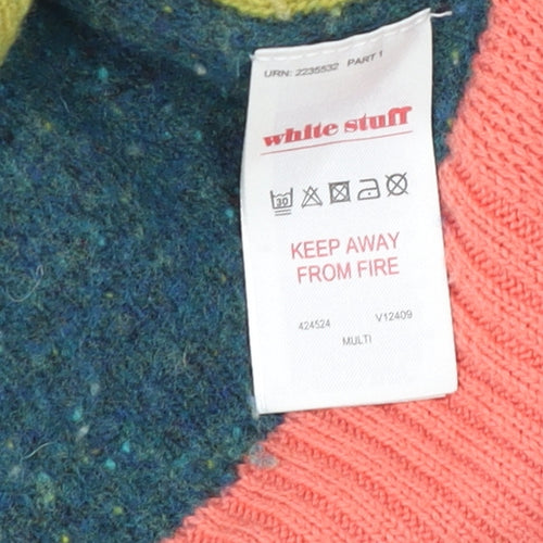 White Stuff Women's Multicoloured Roll Neck Wool Blend Jumper Size 8