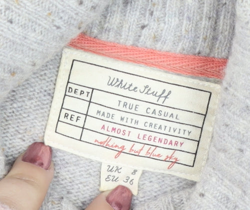 White Stuff Women's Multicoloured Roll Neck Wool Blend Jumper Size 8