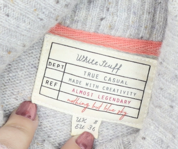 White Stuff Women's Multicoloured Roll Neck Wool Blend Jumper Size 8
