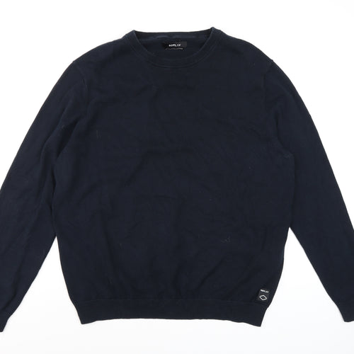Replay Men’s Blue Cotton Crew Neck Pullover Jumper XL