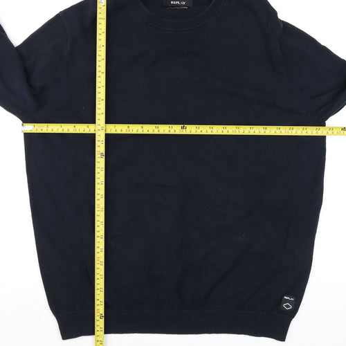 Replay Men’s Blue Cotton Crew Neck Pullover Jumper XL