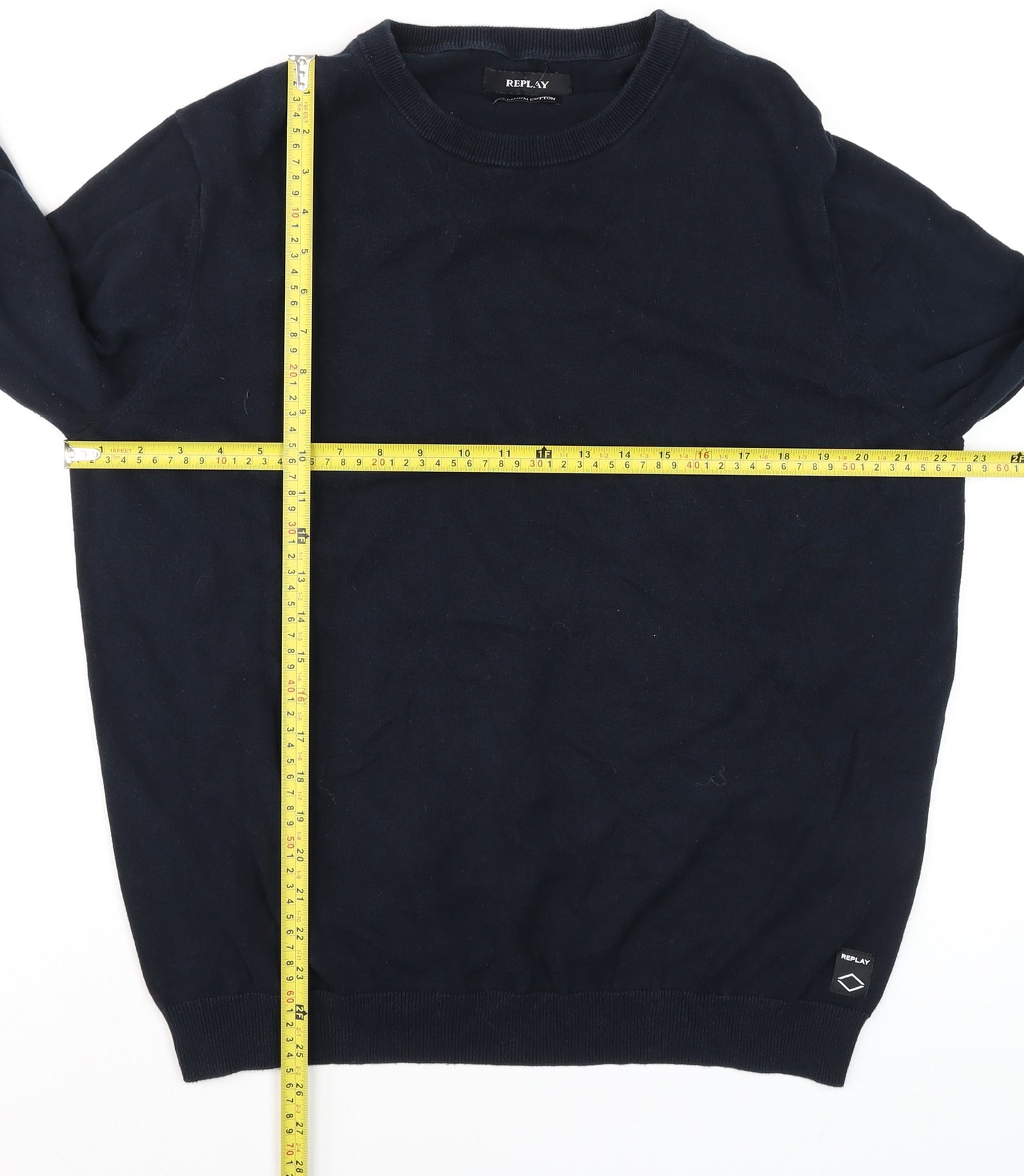 Replay Men’s Blue Cotton Crew Neck Pullover Jumper XL