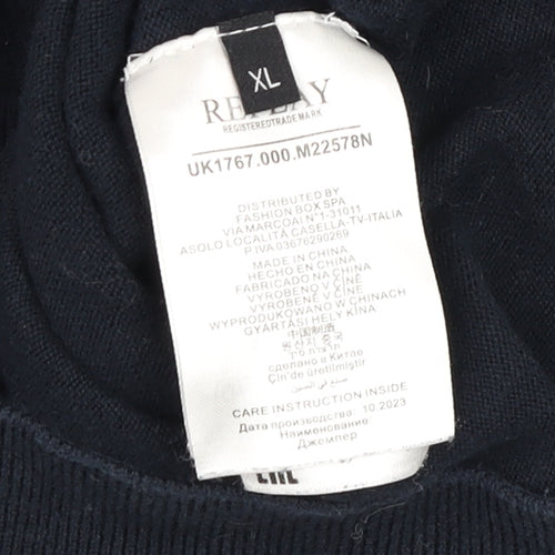 Replay Men’s Blue Cotton Crew Neck Pullover Jumper XL