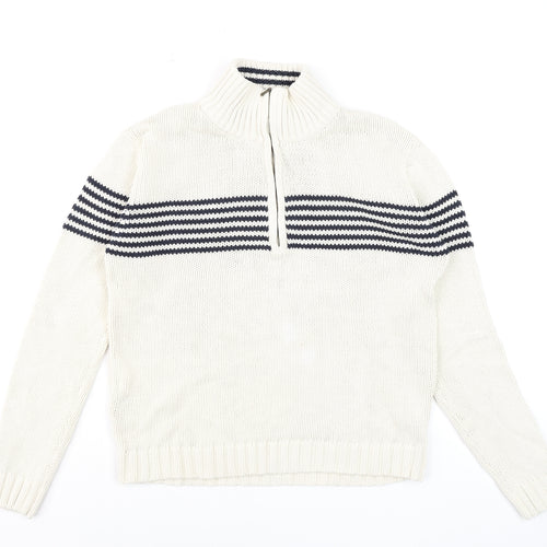 Dorothy Perkins Women’s Ivory Navy Striped Cotton Half Zip Jumper Size 10